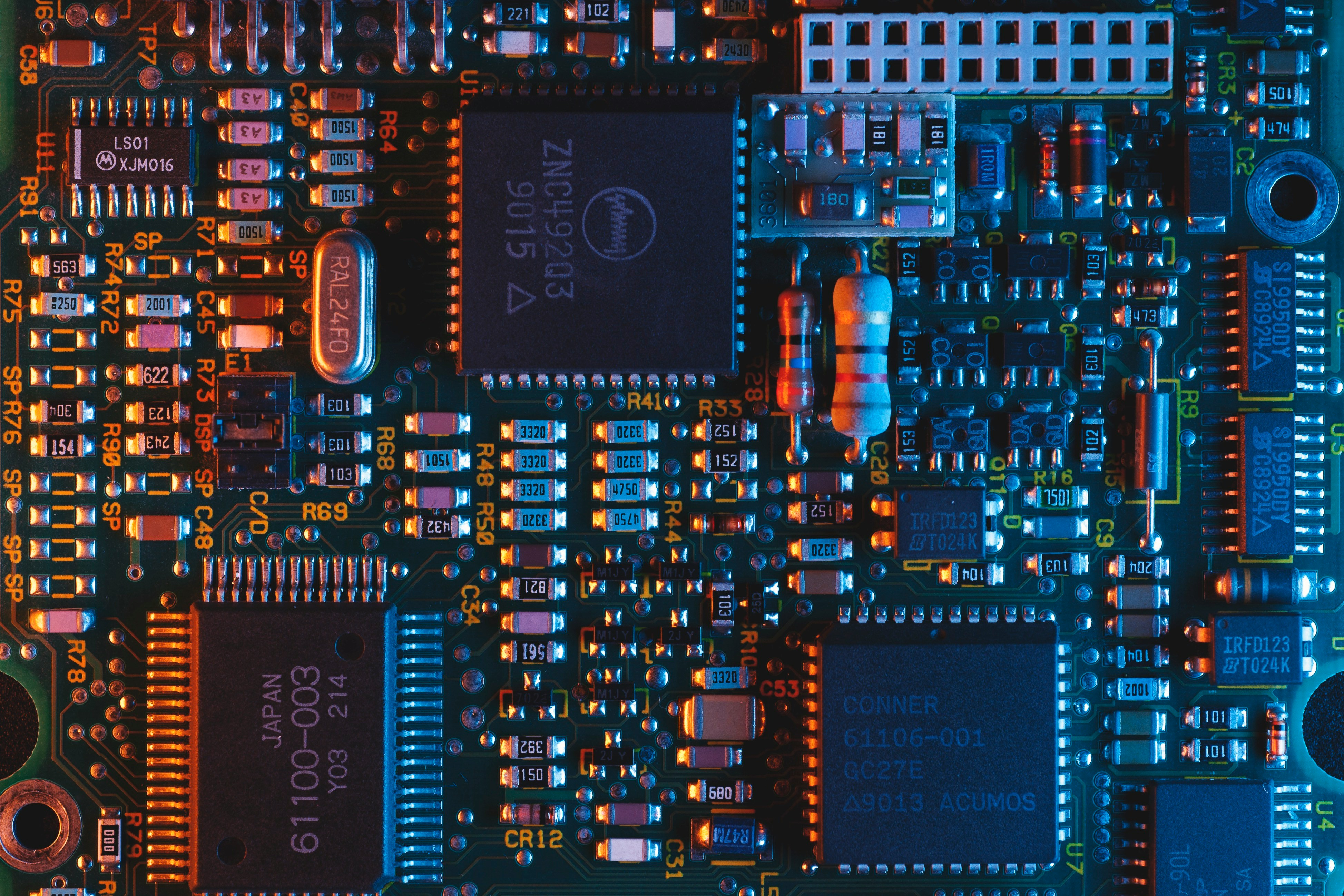 Circuit board macro showing embedded systems hardware